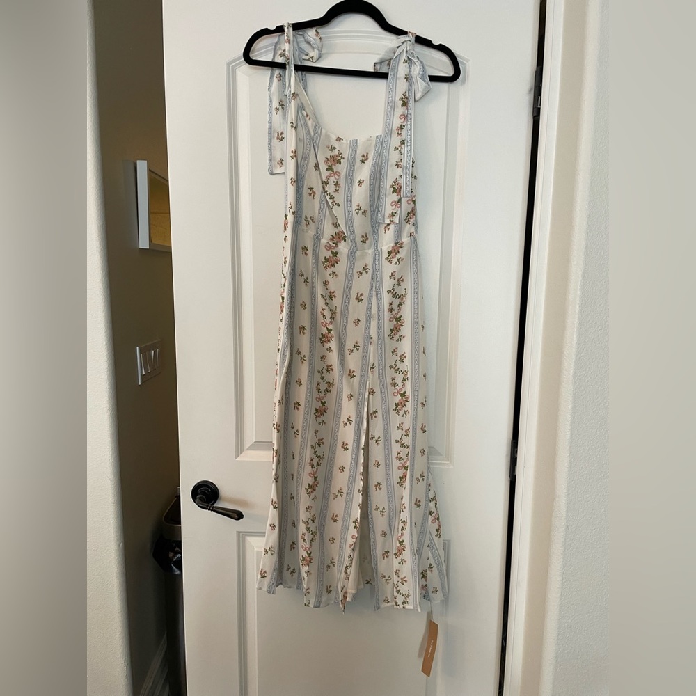 Reformation Light Blue Floral Tie-Strap Midi Dress